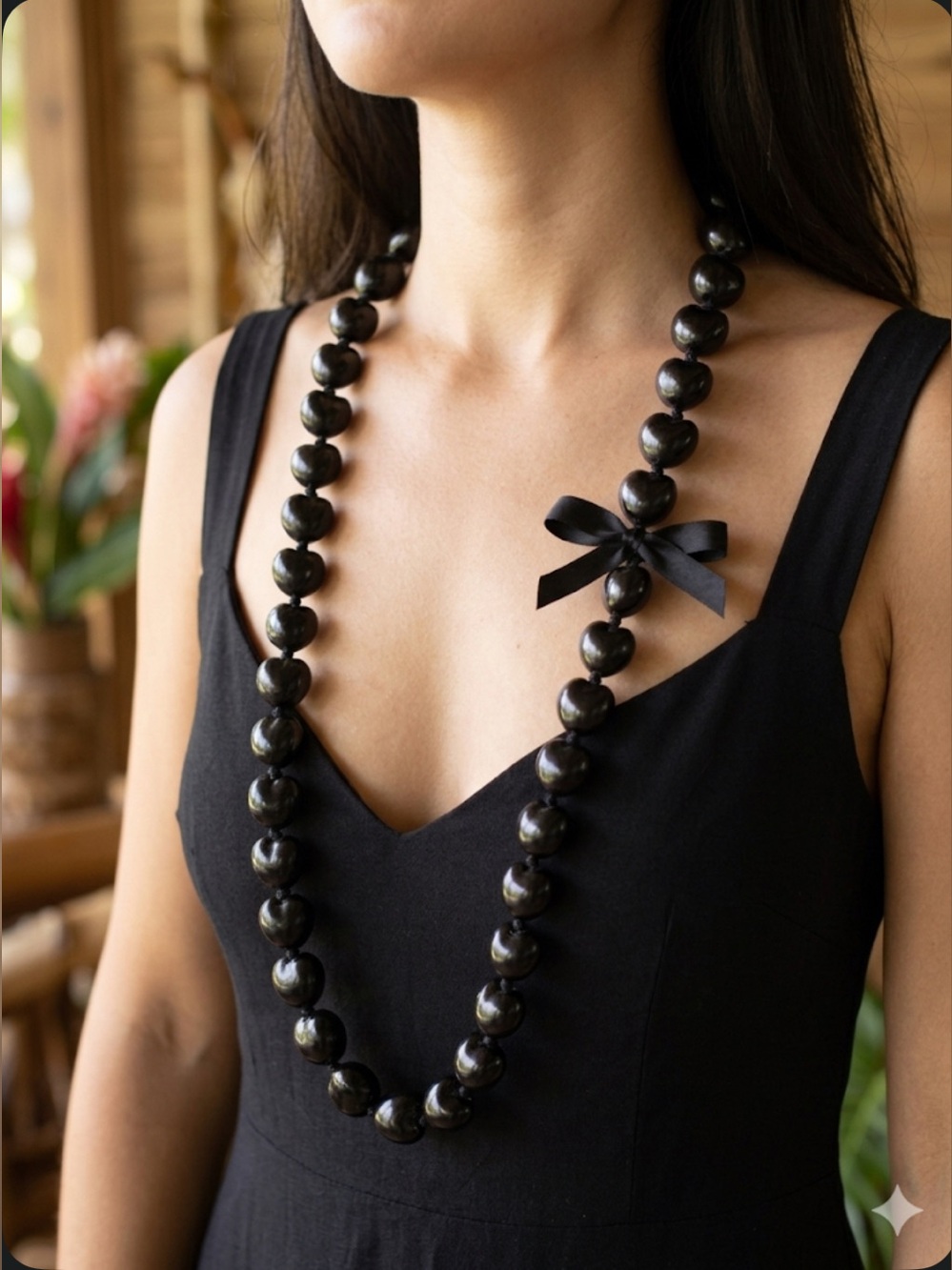 Authentic Hawaiian Black Kukui Nut Lei Necklace
